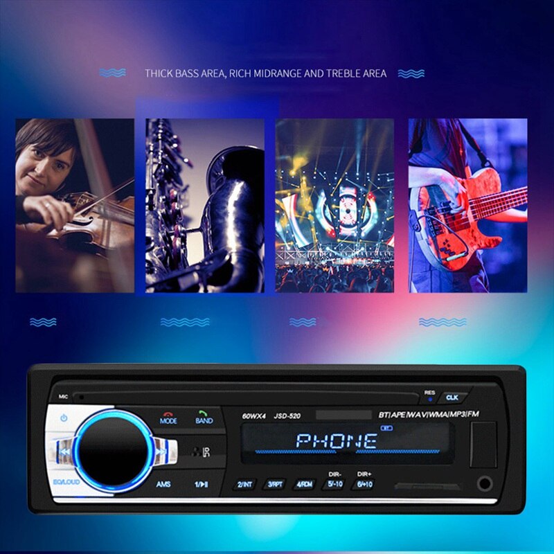 Car Electronics CD Support MP3 WMA WAV Car Radio Autoradio Aux Input Receiver Bluetooth Stereo Audio Player Multimedia