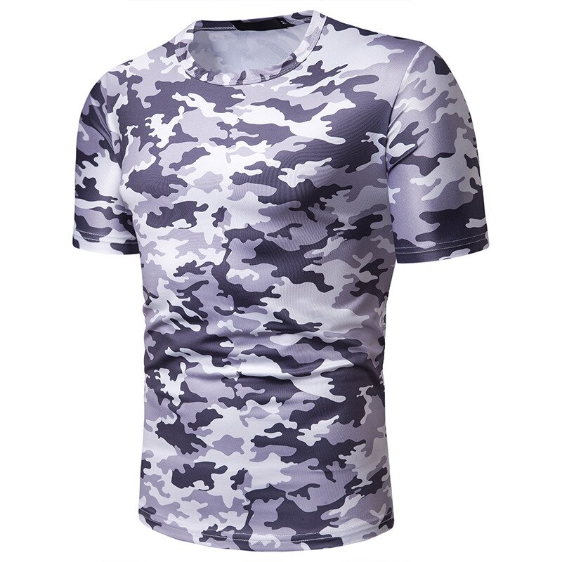 Camisetas entalladas informales para hombre, camiseta de manga corta para culturismo, camisetas de camuflaje informales, novedad de: Gris / L