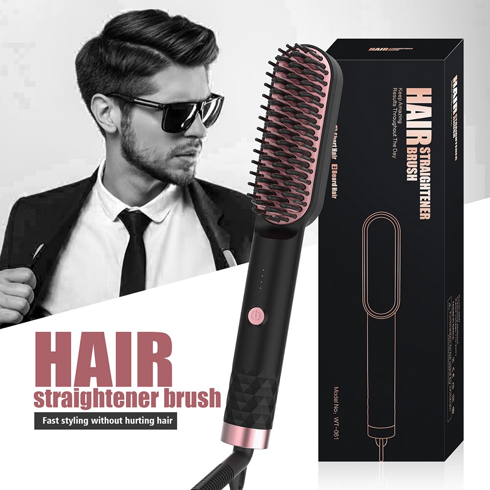 Peigne chauffant pour hommes, lisseur de barbe, fer plat, brosse lissante, lisseur de cheveux en céramique, brosse à barbe