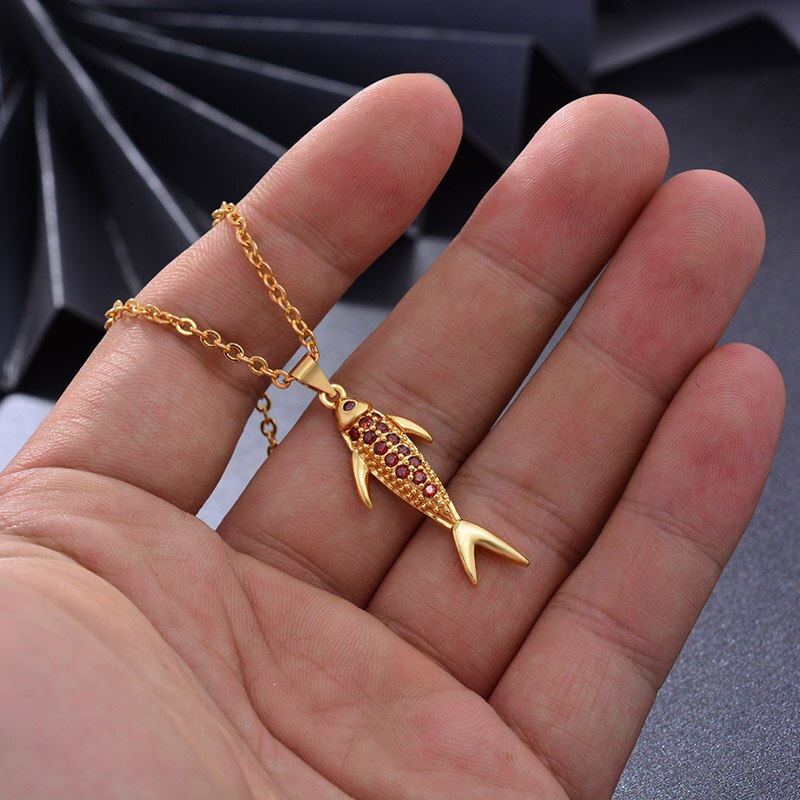 WANDO Neue Kleine fisch stein Inlay frauen Gold farbe halsketten anhänger kette Geben mädchen Freund Party Schmuck tragen