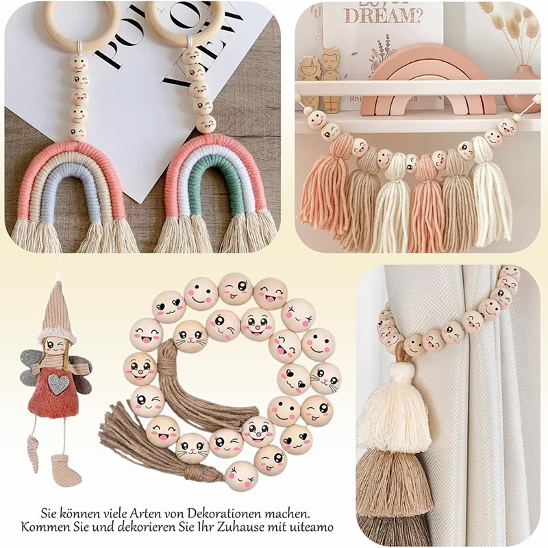 8 stijlen houten kralen met gezicht 20 mm glimlach gezicht houten kraal natuurlijke houten kralen rond met gat verpakking van 80