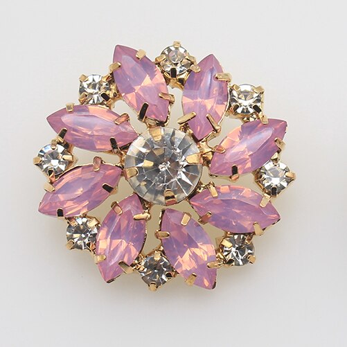 Boutons en résine de protéine cristal strass 28mm, 5 pièces, bouton à tige de fleur bricolage métal couture accessoires décoratifs pour vêtements: Gold-Pink