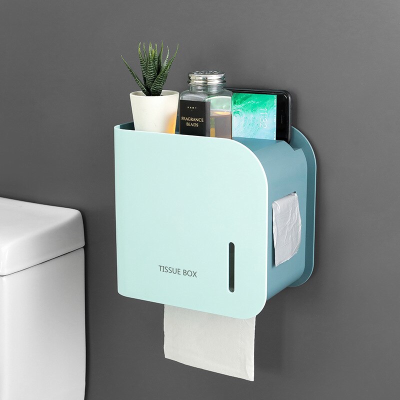 BAISPO-soporte de papel higiénico portátil, caja de almacenamiento impermeable, caja de pañuelos sin perforaciones, soporte de almacenamiento para el hogar, accesorios de baño