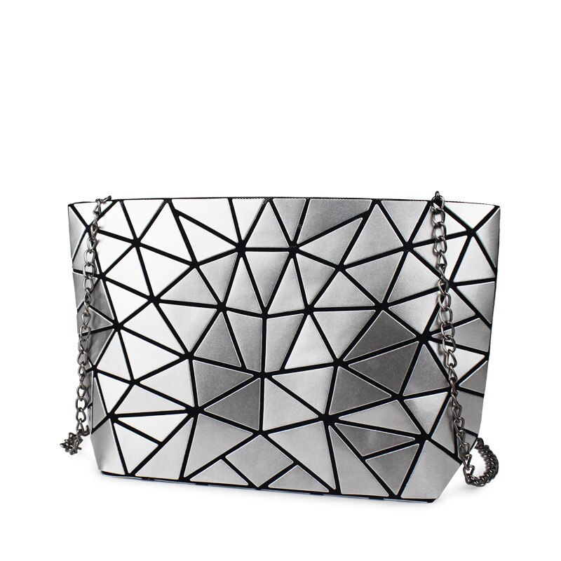 Neue Bao Taschen für Frauen Leucht Kette Lightnig sac bao Tasche Diamant Geometrie Schulter Taschen Einfachen Klapp Messenger Taschen bolso: Silver