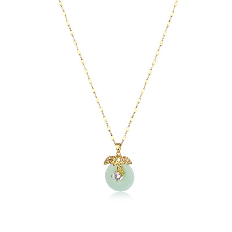 Hetian Jade Stein Sicherheit Schnalle Halskette für Frauen Titan Stahl Halskette Stil Alte Gold Kirsche Schlüsselbein Kette Anhänger