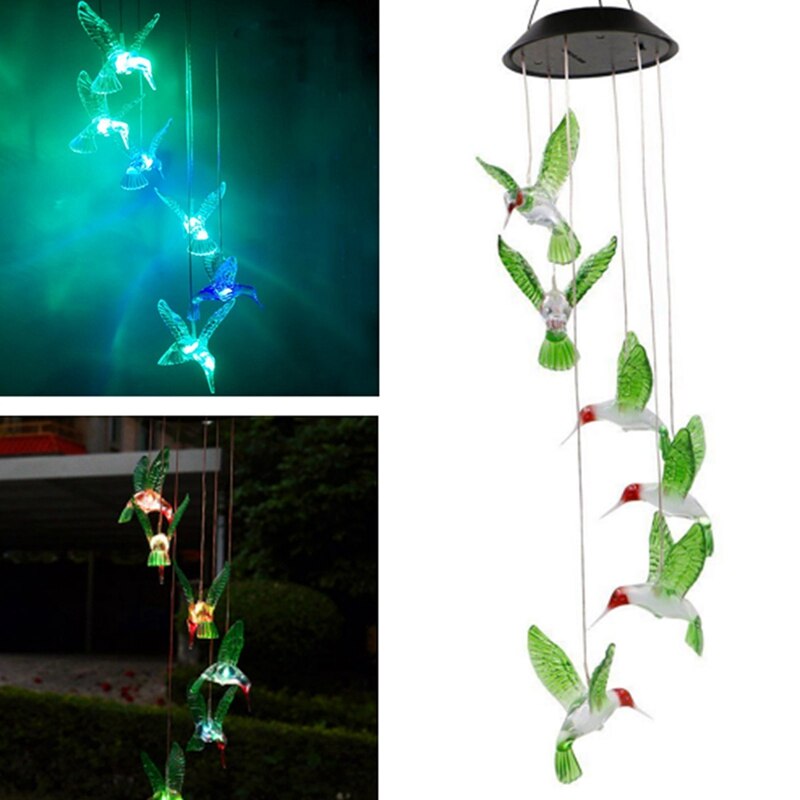 1pcs Solar Color Changing LED Bee Wind Chimes Light Lamp Home Room Garden Decor