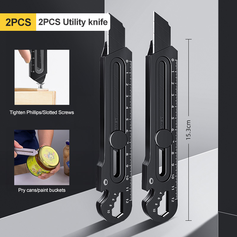 6 in 1 Stainless Steel Utility Knife Multi-Function Opener Retractable Box Cutter Portable Office Home Courier Unboxing Knifes: Burgundy