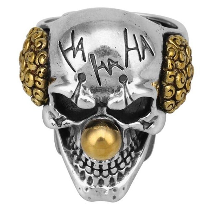 Mens Titanium Steel Top Yellow Nose Clown Locomotive Ring Gotham Clown Ring Jewelry: 14