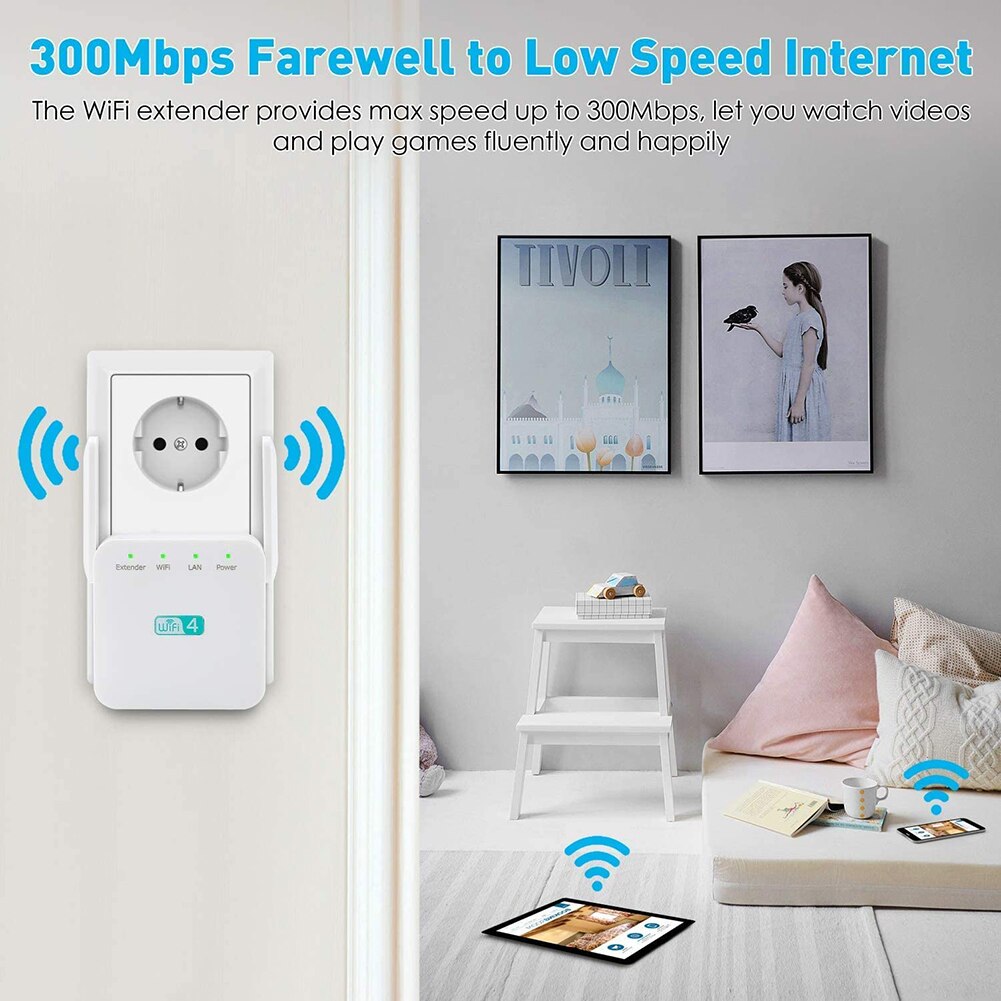 WiFi Extender Booster Range Extender Wireless WiFi Signal Booster with Ethernet Port External Antennas AP 2.4GHz 300Mbps