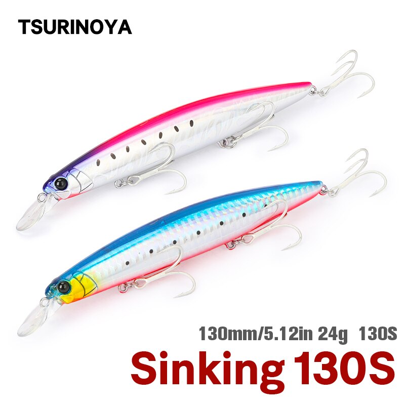 TSURINOYA 130S-señuelo de pesca de pececillo que se hunde, SCOUT, 130mm, 24g, fundición larga, lengüeta de lubina, cebos duros artificiales grandes para pesca en el mar
