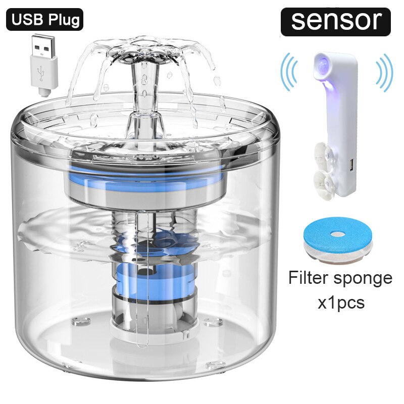2L Katze Wasser Brunnen Filter Automatische Sensor Trinker Für Katzen Zubringer Haustier Wasser Spender LED Auto Trinken Brunnen Für Katzen: B-FilterX1-SensorX1