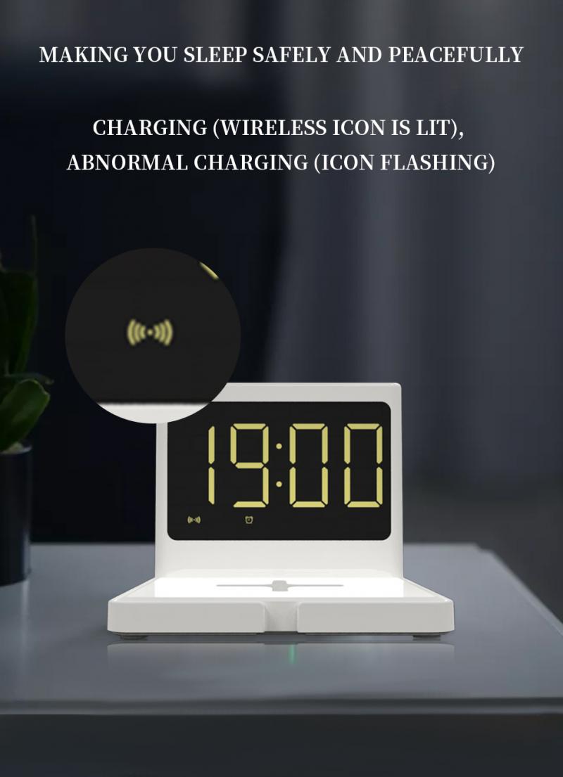 led digital display bedside alarm clock multi 15W mobile phone wireless fast charger Snooze function clocks home decor