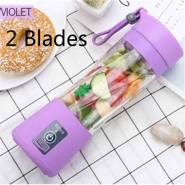 Tragbare Mini Orange Presse Entsafter Tasse Flasche USB Elektrische Obst Zitrus Zitrone Entsafter Milch Rührgerät 380ML Ladung Entsafter: 2 Klingen Violett