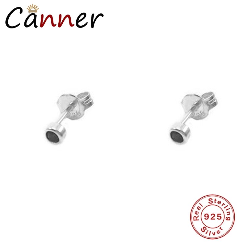 Boucles d'oreilles en argent sterling 925, petits boutons ronds noirs, bijoux d'oreilles très simples, pour étudiants