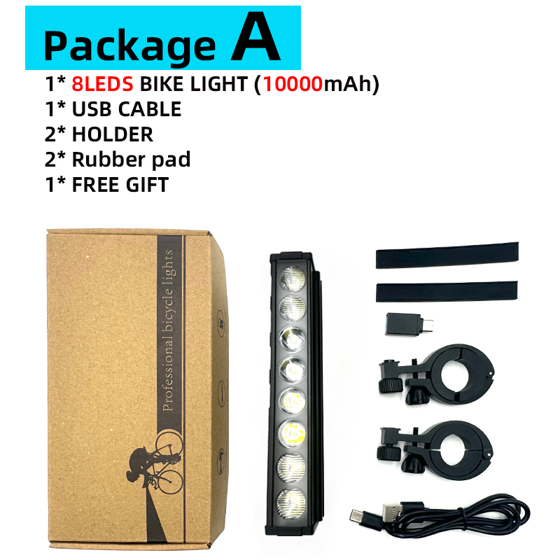 TouCloud Bicycle Light Front 8LEDs Bike Light 10000mAh Power Bank Flashlight USB Charging MTB Road Cycling Lamp Accessories Tail: WHITE