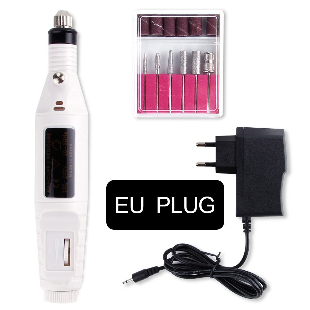 Manicure Machine Pen Pedicure Machine Nail File Nail Tools 6 Bits Drill Electric Nail Drill Manicure Apparatus Tool: EU Plug White