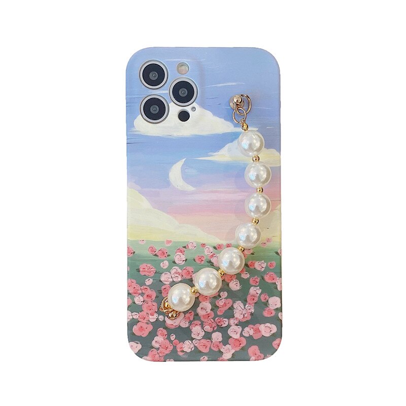 Parel Rhinestone Pols Landschap Zee Bloemen Case Voor Iphone 12 11 Pro Max X Xr Xs Max 7 8plus SE2020 Beschermhoes: For iphone XR