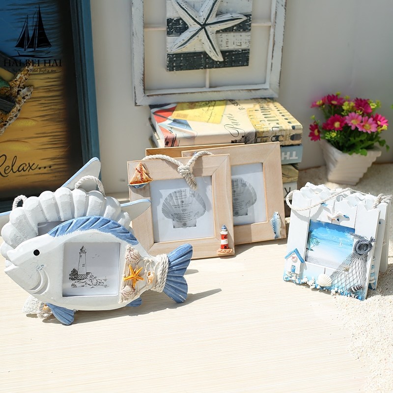 Mediterranean Wall Decoration Wooden Photo Frame Three-link Pictures Frame Starfish Shell Craft Kids Room Decoration Accessories