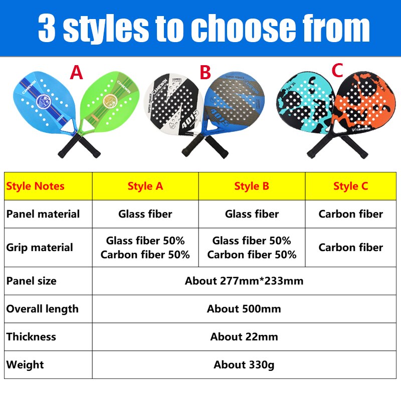 CAMEWIN Beach Tennis Racket Carbon Fiber Adult Professional High Quality Sport Goods Equipment Lightweight Soft EVA Face Racquet