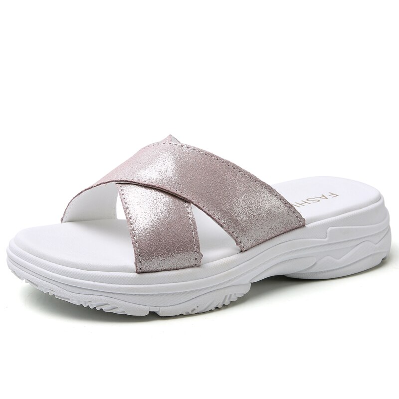 Rea dam sandaler kvinnliga skor kvinna sommar wedge bekväma muels dam slip-on platta sandaler dam sandalier flip: Rosa kljj .2202 / 37