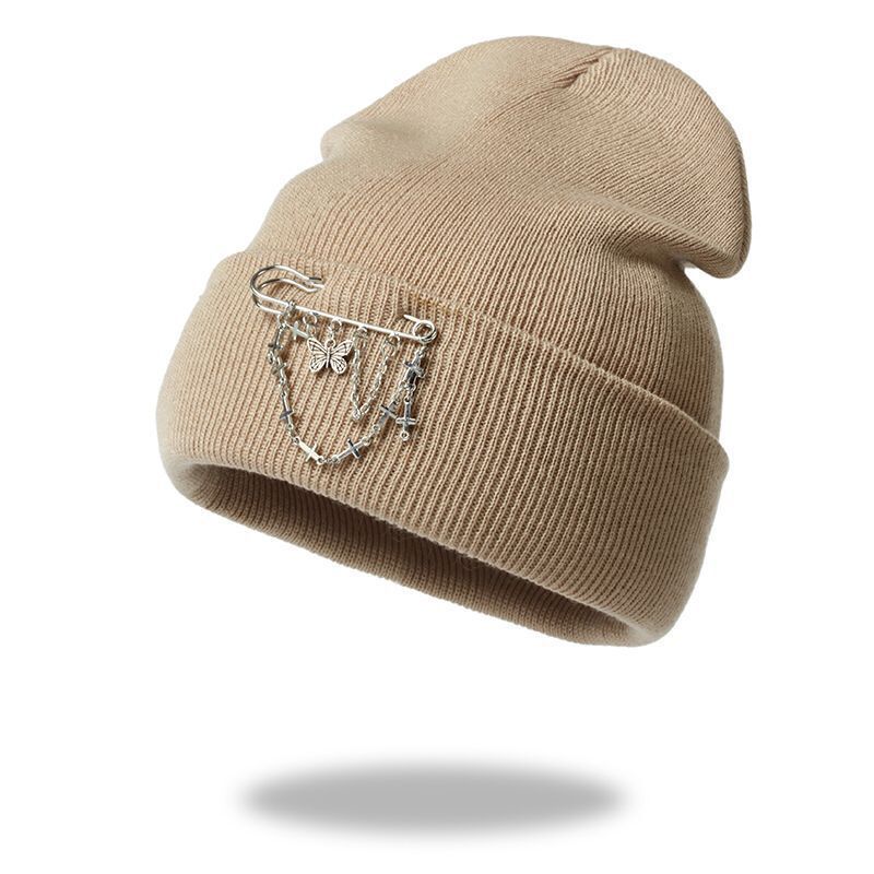 Women's Beanie Hats with Butterfly Chain Accessories for Winter Hip-Hop Knitted Hats Cap Streetwear Warm Hat Girls