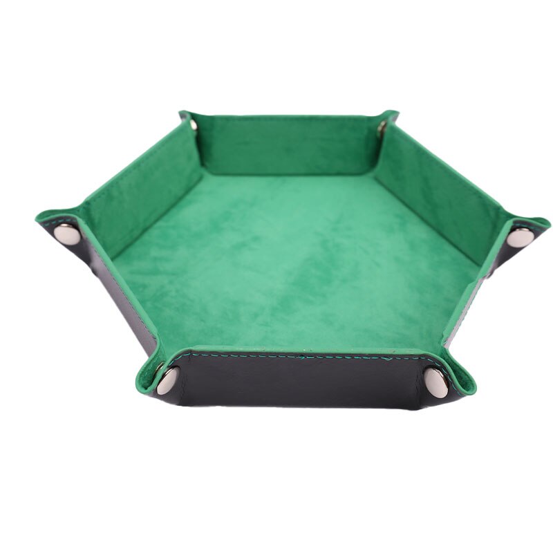 PU Leather Folding Hexagon Square Tray Dice Game Foldable Dice Tray Box 6 Colors: AWOD0191-GN