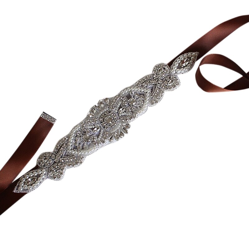 Strass Braut Taille Gürtel Satin- Schleife trimmen Applikationen Hochzeit Kleid Kleid Dekor