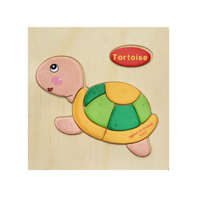 Mini Size 15*15CM Kids Toy Wood Puzzle Wooden 3D Puzzle Jigsaw for Children Baby Cartoon Animal/Traffic Puzzles Educational Toy: tortoise