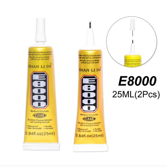 Transparent 2Pcs 25ml B7000 Glue Phone Screen Glass Epoxy Adhesive Wood Textile Clothes UV Component PVA B6000 E6000 E8000 T6000: E8000 25ML 2Pcs