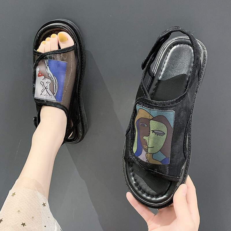 Chaussures femme sandale dentelle denim sandales femme bande élastique med été dames slip-on plat avec bloc confort moyen