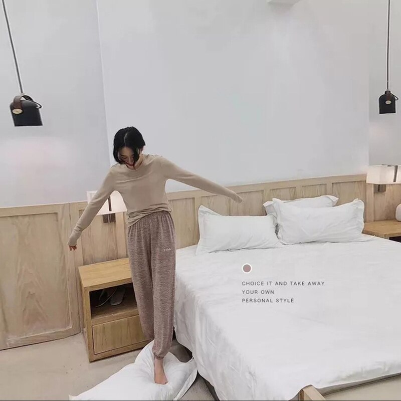 BZEL, pantalones de Casa de algodón para primavera y verano, pantalones de dormir informales para mujer, pantalones de Pijama liso, Pijama de cintura elástica para mujer, pantalones de talla grande