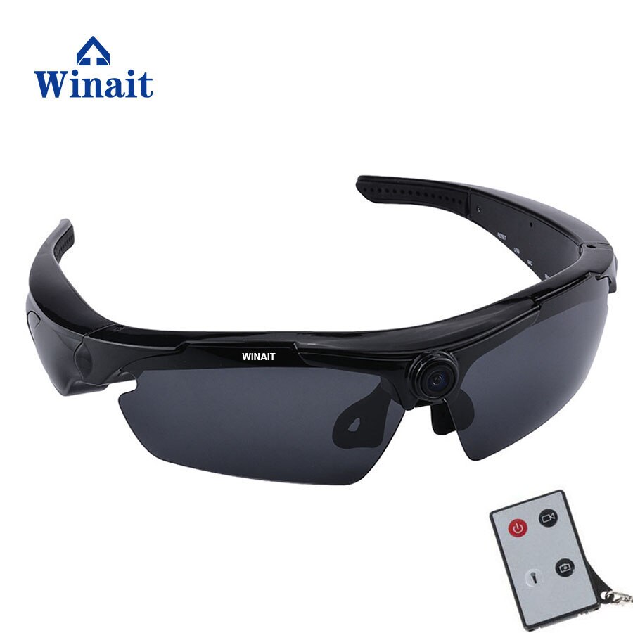 Winait  hd 720p mini digital videokamera solbriller mini dv remoter kontrol sports solbriller: Sort