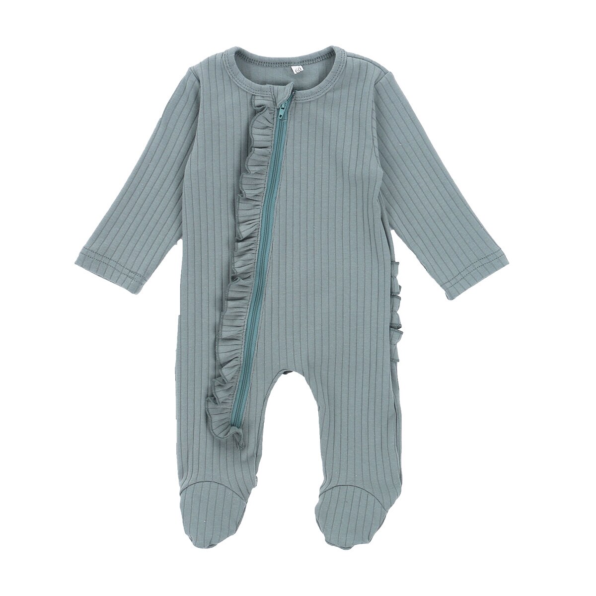 Fall Spring Baby Girls Boys Romper Breathable Infant Long Sleeve Jumpsuit Ruffle Zipper Solid Color Footed Sleepwear 0-6M: C / 60