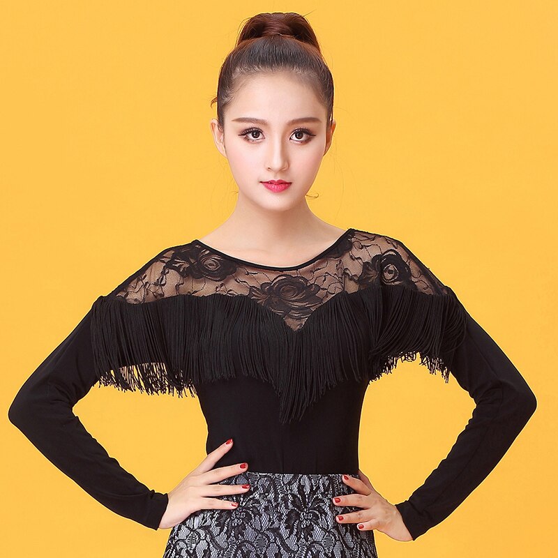 Black Ballroom latin Dance Top Flamenco Blouse Standard Modern Dancer Costume Performance Outfits Waltz Dancewear
