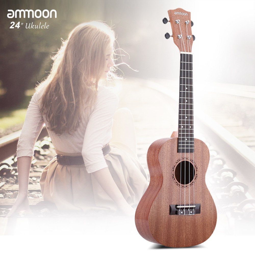 ammoon 24" Sapele Ukulele Ukelele Uke 4 Strings Rosewood Fretboard Musical Instrument Year's Day