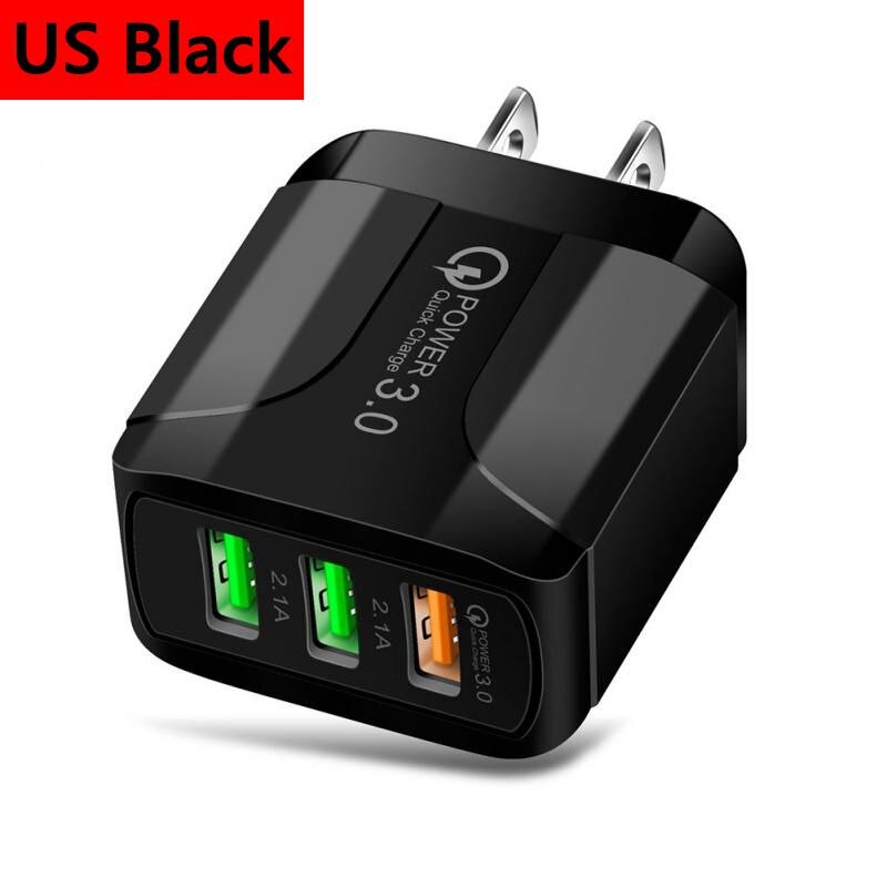 Olaf EU/Us-stecker USB Ladegerät 5A Quik Ladung 3,0 Handy Ladegerät Für iPhone 11 Samsung Xiaomi 3 port 28W Schnelle Wand Ladegeräte: Type A-US Black