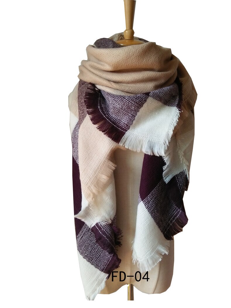 knitted spring winter women triangle scarf plaid warm cashmere scarves shawls luxury brand neck bandana pashmina lady wrap: color 13