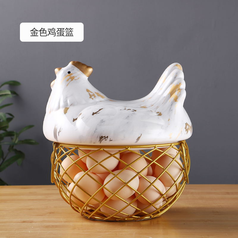 Keramische Ei Organisator Opslag Mand Ei Mand Fruit Container Doos Keramische Rieten Manden Decoratieve Keuken Mand Ei Opslag: white-golden basket