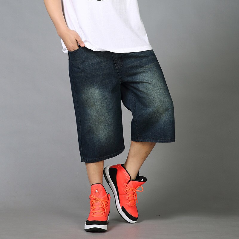 Herre sommer hip hop baggy jeans shorts mænd loose fit straight denim shorts 3/4 sorte blå korte bukser herre plus størrelse 44 46