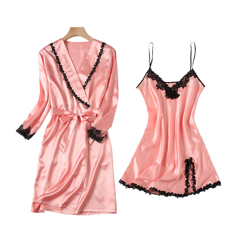Albornoz fino y cómodo de encaje para el hogar, ropa de dormir Sexy con tirantes de seda, para verano, novedad