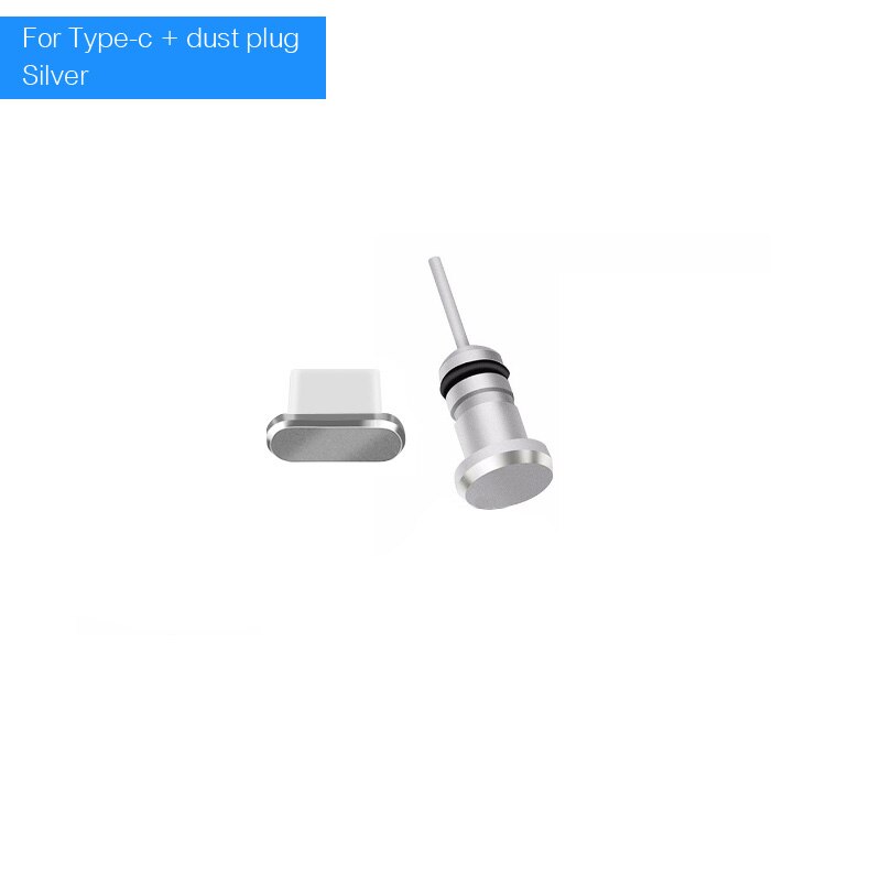 Puerto de carga de Metal 3 en 1 para auriculares, conector antipolvo para teléfono Android tipo C, 3,5mm, tapón de extracción, Pin de tarjeta para iphone: Silver Type C