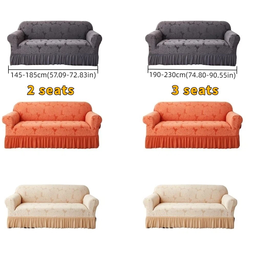 2/3-zits stretch bankhoes elastische all-inclusive bank zitkussenhoes met rok bladprint hoekbank hoes