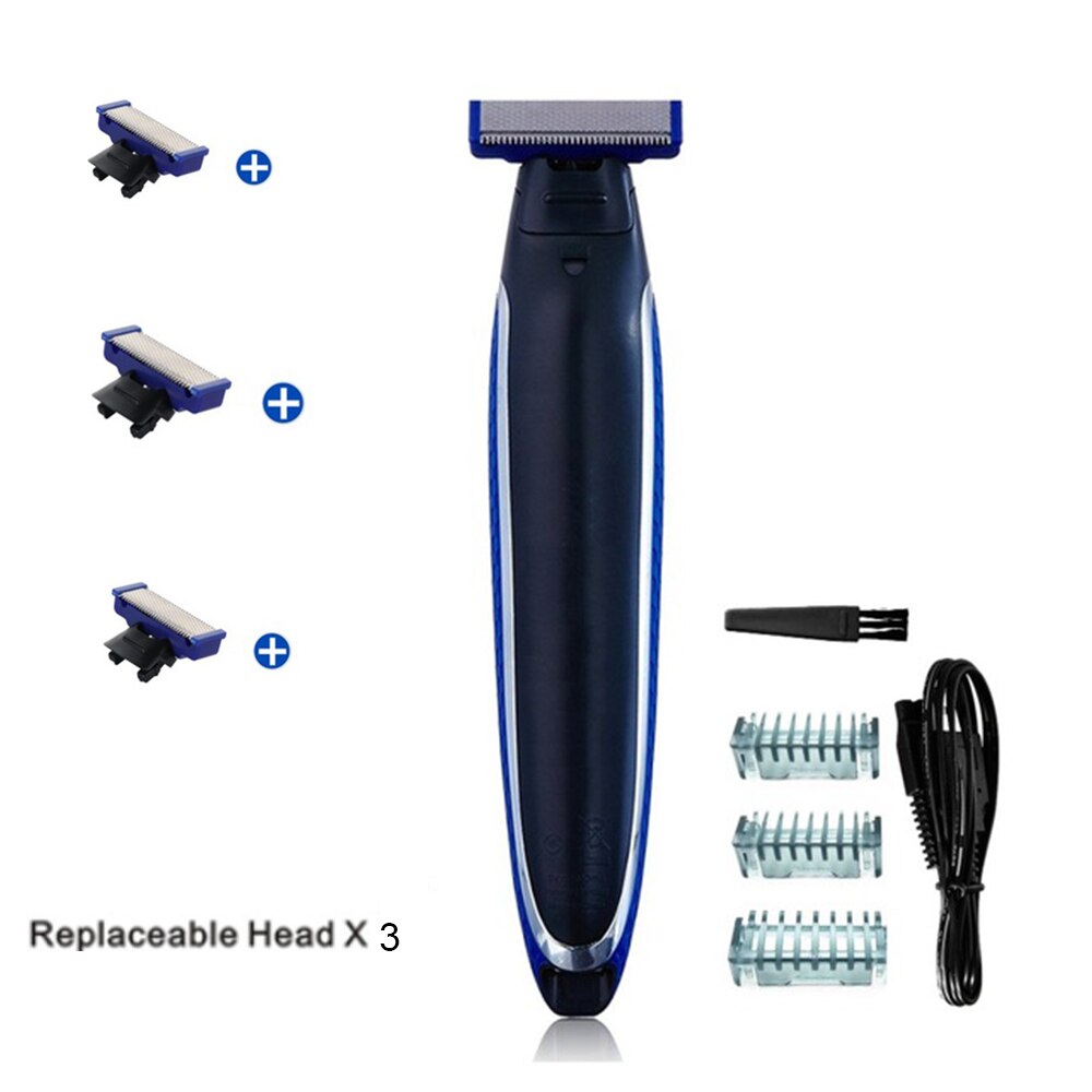 USB Rechargeable Men Shaver Edged Razor Nose Hair Trimmer Multifunction Trims Full Kit Shaver: shaver head X 3