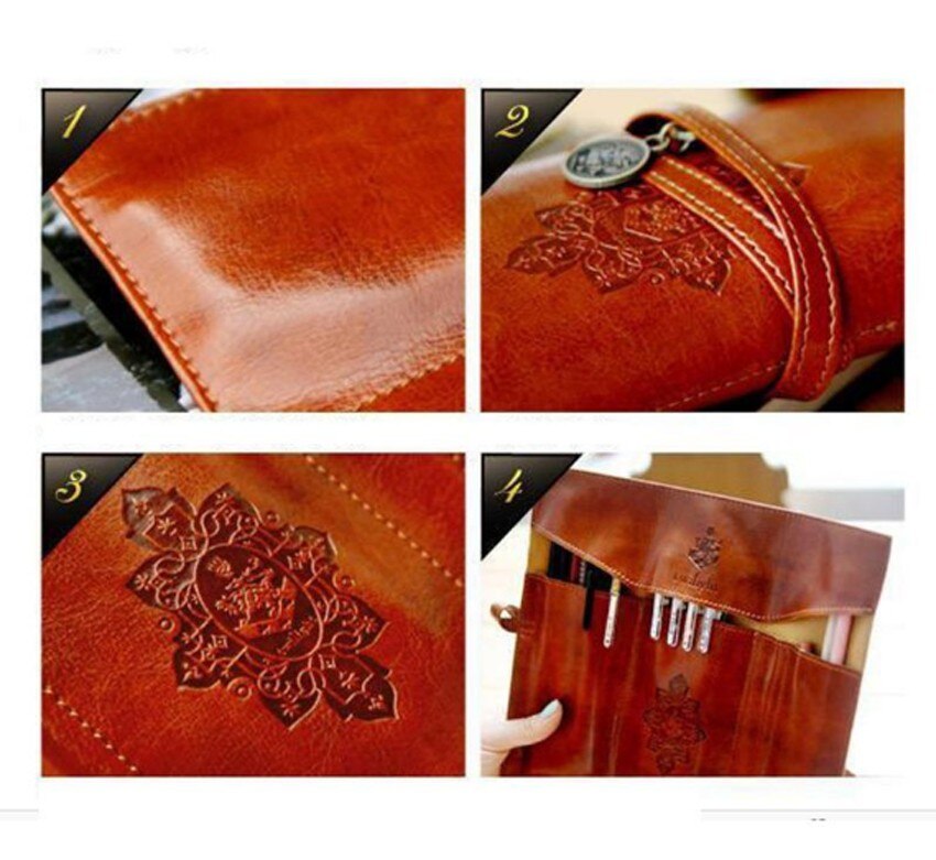 Retro Vintage PU Leather Makeup Cosmetic Tool Case Pen Pencil Organizer Pouch Bag