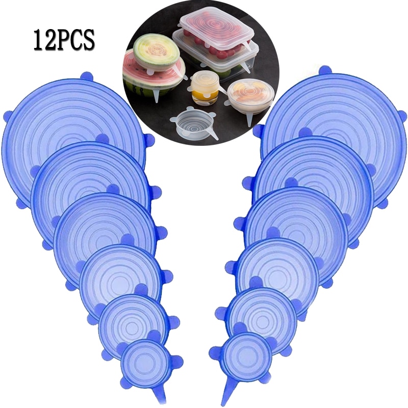 6/12Pcs Siliconen Plastic Cap Universele Kom Cover Silicone Cover Koken Voedsel Verse Kom Cover Hoge Temperatuur