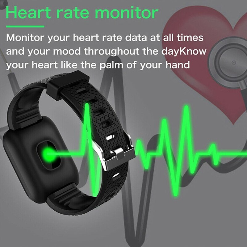 Reloj de pulsera inteligente 116 PLUS, dispositivo resistente al agua IP67, con pantalla a Color, control del ritmo cardíaco y de la presión sanguínea