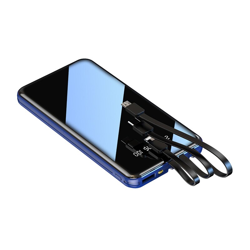 Power Bank 30000mAh Full Screen Mirror Portable Powerbank Pover Bank External Battery Charger Fast Charging Poverbank For Phones: Blue