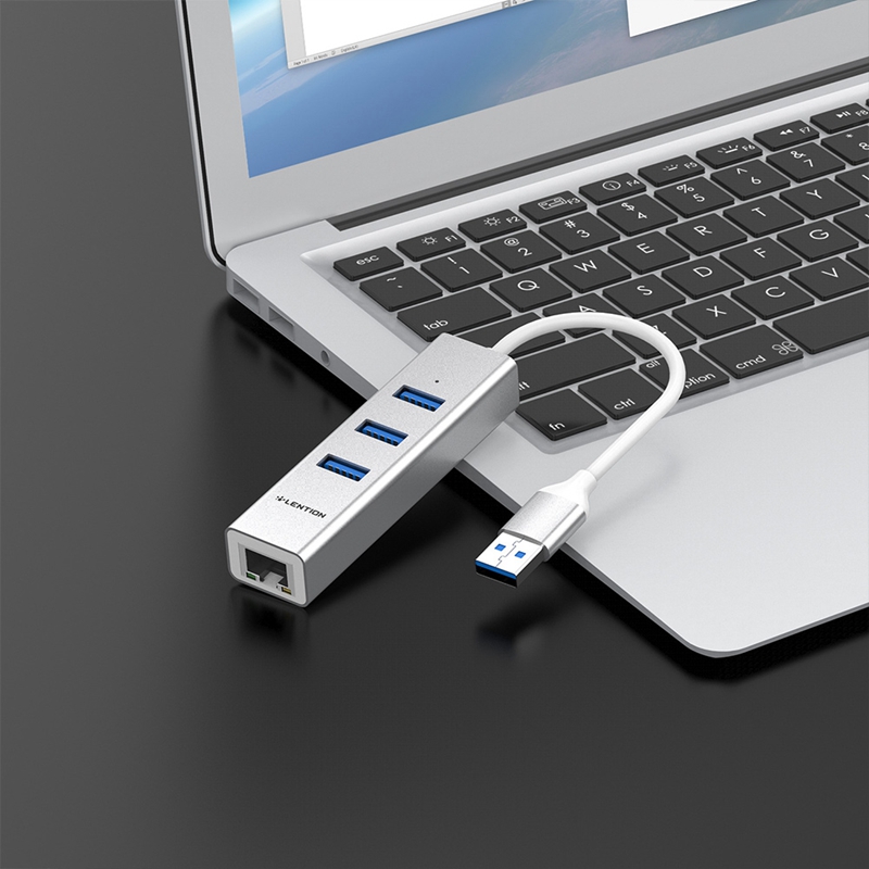 LENTION 3-Port USB 3.0 Hub z gigabitowym sieć Ethernet RJ45 Adapter LAN kompatybilny dla Air/Pro, typ A laptopy