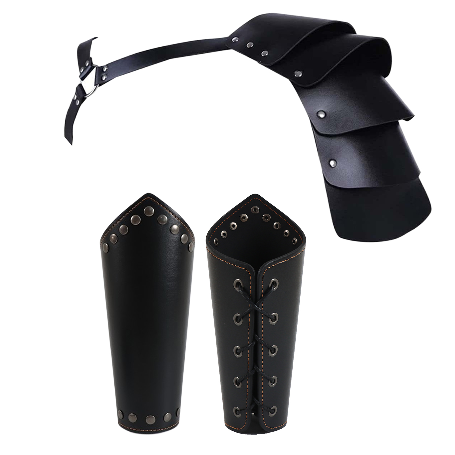 Medieval Black PU Leather Shoulder Set Retro Viking Warrior Style Belt Arm Guard Cosplay Props: Blue