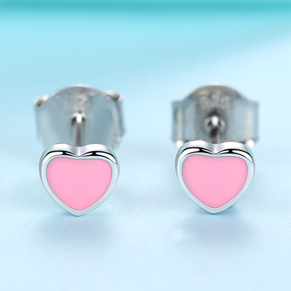 BELAWANG-pendientes de plata de ley 925 con corazón esmaltado, joyería con tapón posterior, para mujeres y niñas